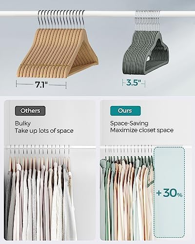 SONGMICS Velvet Hangers 50 Pack, Non-Slip Clothes Hangers with Shoulder Notches, Pants Bar, 360° Swivel Hook, Space-Saving, for Closet, Gray UCRF029G05 | Suit Hangers with Shoulder Notches, Pants Bar, 360° Swivel Hook, for Closet, Gray, BREANNA Collect... - Image 4