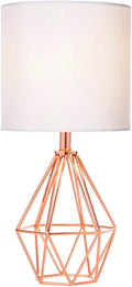 Rose Gold Bedside Table Lamp,Modern Small Desk Lamp with TC Fabric Shade Geometric Metal Base for Kids Living Room Bedroom Nightstand by COTULIN