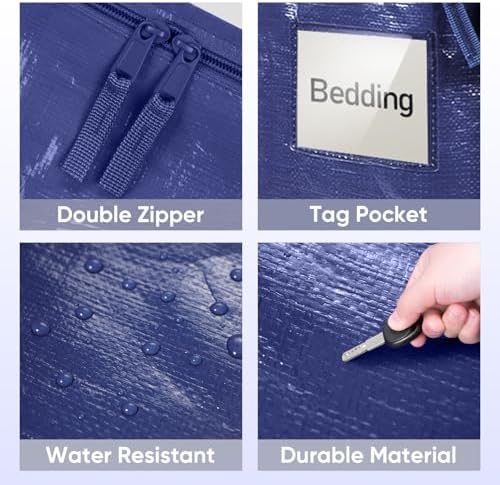 TICONN 8 Pack Extra Large Moving Bags Heavy Duty with Zippers & Carrying Handles, Durable Storage Bags Moving Boxes for Closet Organizers and Storage (8 Pack, Navy) - Image 6