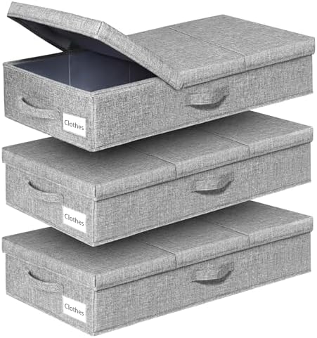 punemi 6 in Tall Under Bed Storage Containers with Firm Sides, 3Pack, Grey | Firm Sides, Top &Bottom, Stackable Design, for Blankets, Clothes & Toys, Underbed & Closet Organization by Punemi
