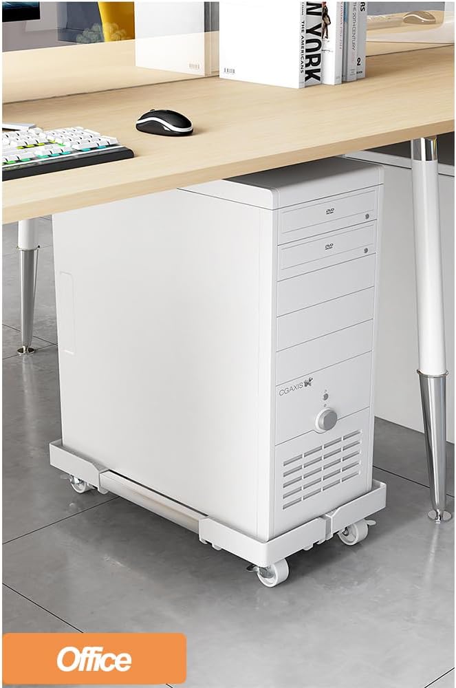 White Mobile CPU Stand, Adjustable PC Tower Stand - Image 5