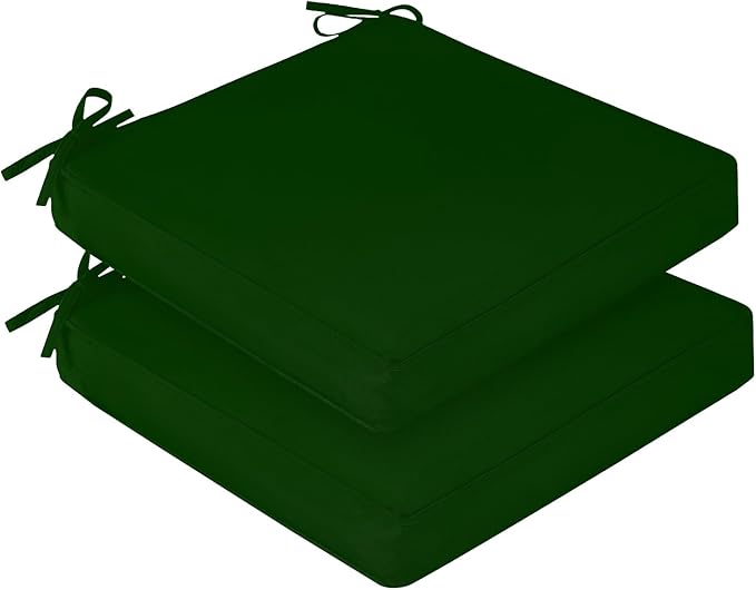 downluxe Waterproof Outdoor Chair Cushions for Patio Furniture, 22" x 22" x 3" Patio Chair Cushion with Non-Slip Ties & Portable Handle, Forest Green, 2 Pack by Downluxe