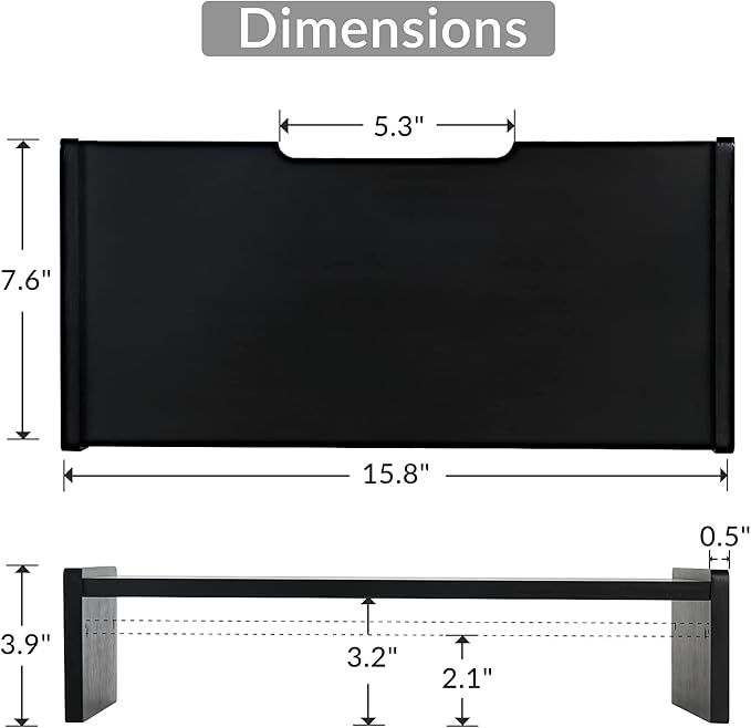 Solid Wood Monitor Stand Riser, Monitor Riser with 2 Adjustable Height, 15.8 inch Computer Riser for Computer, iMac, PC, Printer, Computer Monitor Stand for Home & Office, Black - Image 7