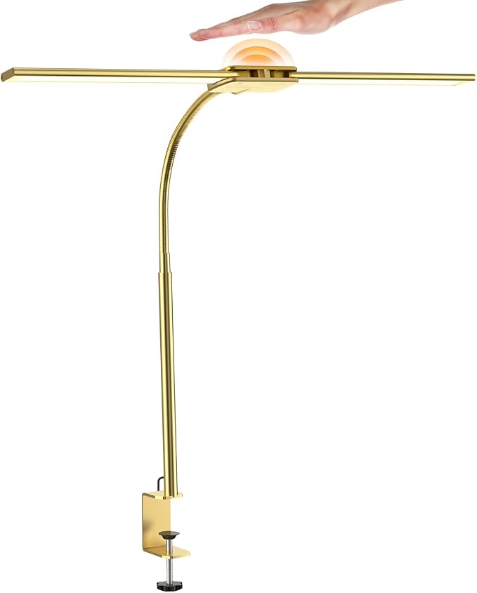 Syrinx LED Desk Lamp for Office Home, Dual Head Eye-Care Architect Lamp | Gesture/Wired Control, Flexible Neck, Bright Desk Light with Memory/Timer, 50 Lighting Modes for Study, Drafting, Gold - Image 9