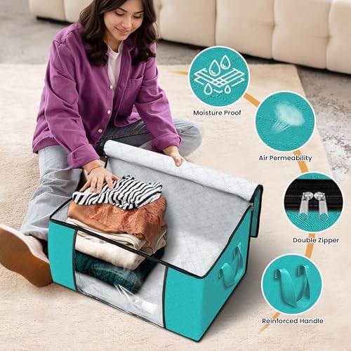 Fab totes 6 Pack Storage Bags for Clothes Blanket Storage Bins with Lids | Foldable Closet Organizers with Zippers,Window and Handles,Fabric Storage Bins for Sweater,Comforter,Bedding,Dorm essentials - Image 4
