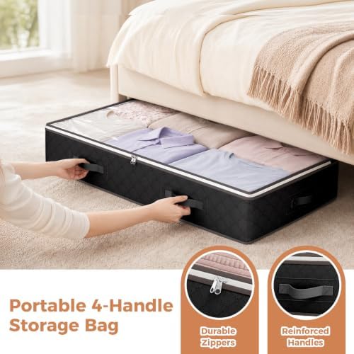 Budding Joy 95L Under Bed Storage Containers, 6 Pack Clothes Storage Bins | Foldable underbed storage bins for linen sheets, blanket, clothing, comforter, sweaters, pillows, wrapping paper, black - Image 5