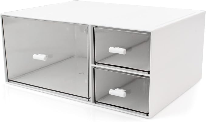 Desk Organizer Stackable Storage Drawers with 3 Compartments Stackable Drawers Great for Desk Storage, Makeup Storage Bathroom Organization Accessories Etc (White) by kulusion
