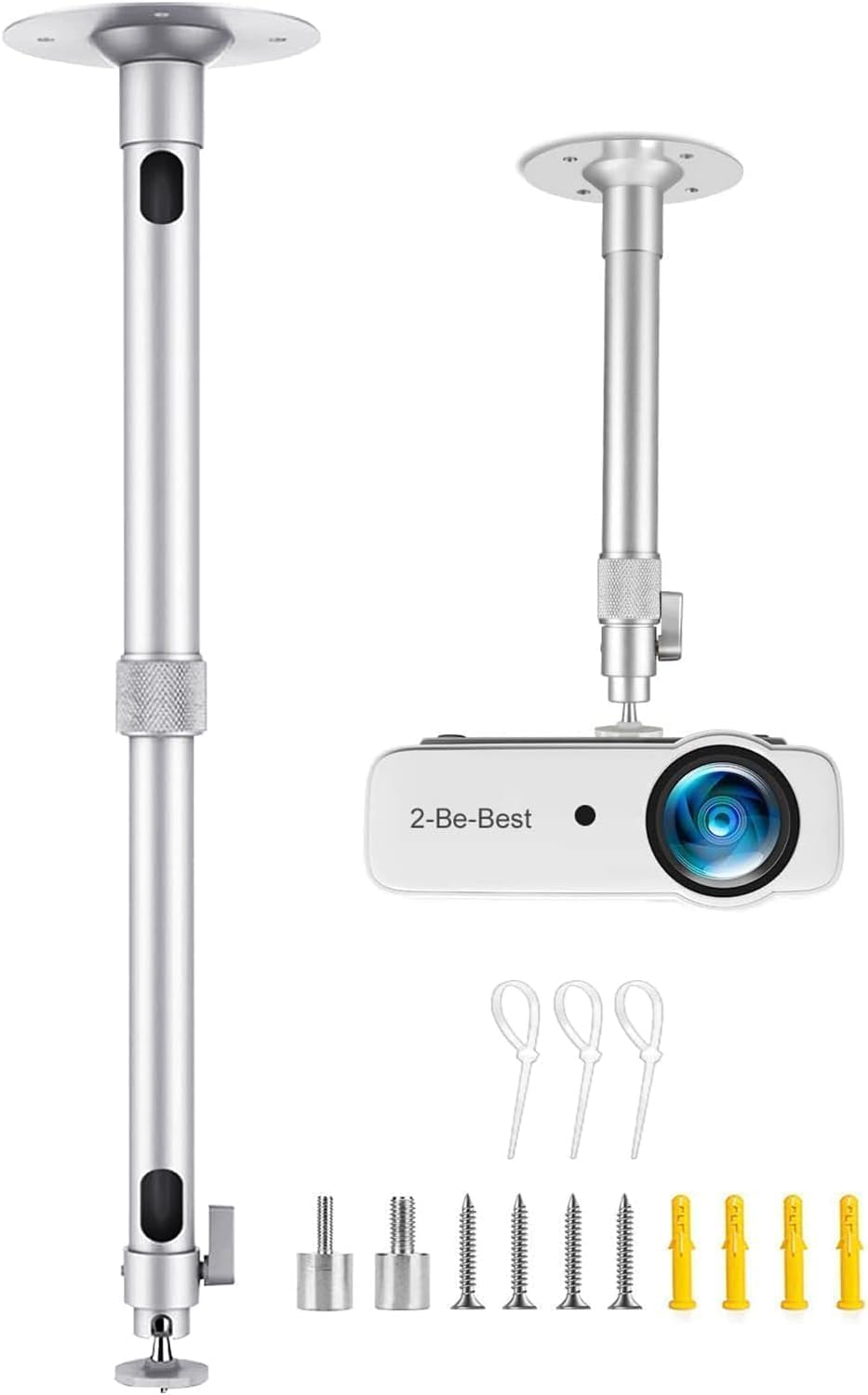2-Be-Best Projector Ceiling Mount 23-42in / 58-105cm Long Projector Mount High Profile Extendable Ceiling Projectors Mounts Adjustable 360° Rotation Drop Ceiling Projectors Mounts Upgraded Silver by 2-Be-Best