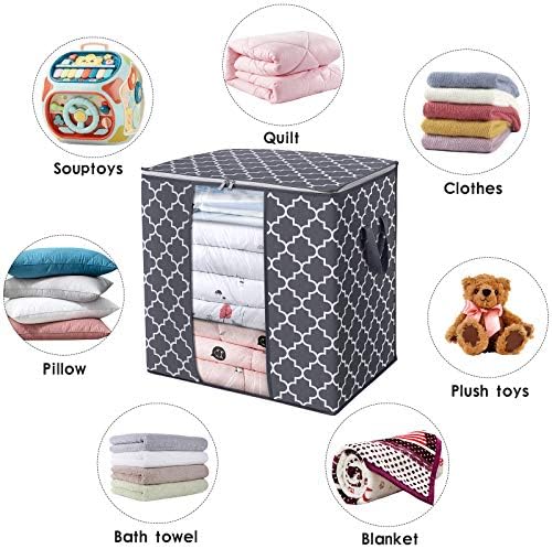 Storage Bags 4 Pack 100L Clothes Organization and Storage Containers | Large Blanket for Comforters,Bedding, Foldable Organizer with Reinforced Handle, Clear Window, Sturdy Zippers, Grey - Image 4