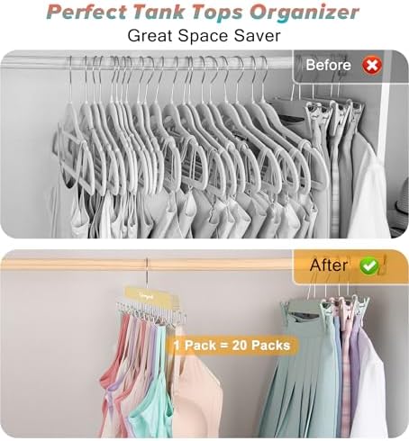 Gomyrod Tank Top Hanger, 1 Pack w/20 Hooks Bra Hanger for Closet Organizer | Premium Wood Space Saving Hanger, 360°Rotating Closet Organizers and Storage, Multi Hook Hanger for Dorm & Apartment - Image 4