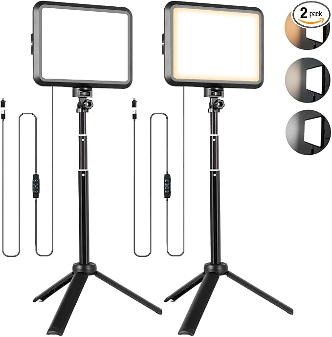 NiceVeedi LED Photography Lighting Kit, 2-Pack 8” Portable Video Light with 29" Adjustable Tripod Stand, 2800K-6500K Dimmable Softlight Studio Light for Zoom, Game Streaming, YouTube by NiceVeediOfficial