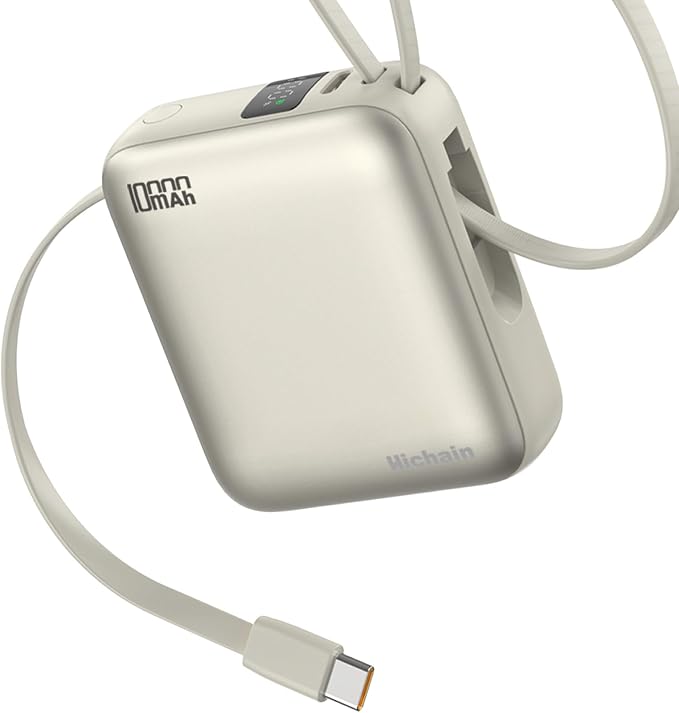 Hichain Small Portable Charger with Built in Cables LED Display Gold | Mini Power Bank 10000mAh 22.5W USB-C Fast Charging Battery Pack, Travel Essential Power Bank for iPhone, Samsung, Android - Image 9