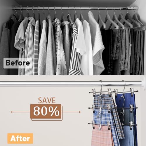 Pants Hangers Space Saving,Stackable Skirt Hangers with Clips, Hanging Closet Organizer and Storage,Clothes Hangers, College Dorm Essentials Apartment Essentials- 24 Pack - Image 2