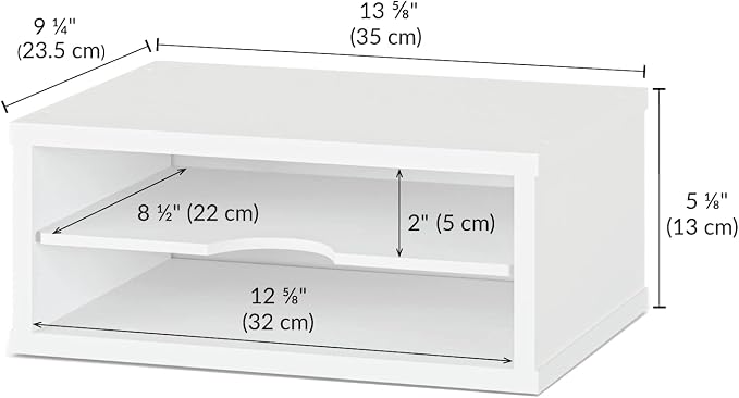 Ballucci File Organizer, 2-Tier Document Paper Sorter, Stackable Wood Desk Organizer Mail Holder, Monitor Stand with Storage Shelves, White - Image 4