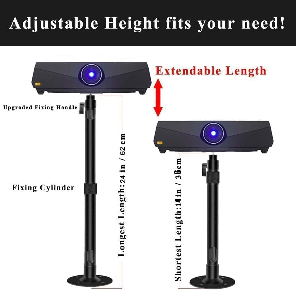 2-Be-Best Upgraded Projector Mount, Better Fixed Projector Ceiling Mount Projectors Wall Mounts with Extendable Length 14-24 in / 37-62 cm 360° Adjustable Projectors Mounts Black - Image 2