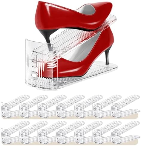 Shoe Slots Organizer 15 Pack - Shoe Stackers,3 Levels Adjustable,Space Savers 50%,Double Layer Holders for Closet (Transparent),Organizador de Zapatos by Tgzwme