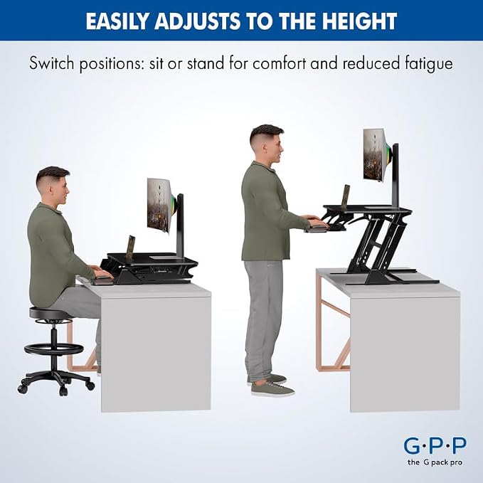 Standing Desk Converter 38 Inch, Height Adjustable to 17.3 Inches | Dual Monitor Work Surface With Keyboard Tray, Steel Frame, and Smooth Manual Lift for Home Office Setups - Image 5