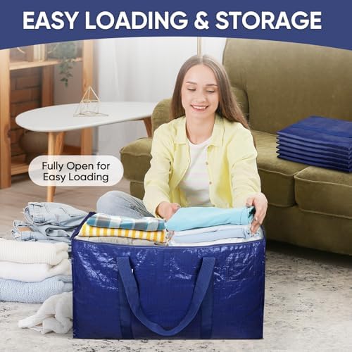 TICONN 2 Pack Extra Large Moving Bags Heavy Duty with Zippers & Carrying Handles, Durable Storage Bags Moving Boxes for Closet Organizers and Storage (2 Pack, Navy) - Image 7