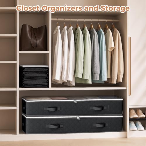 Budding Joy 95L Under Bed Storage Containers, 6 Pack Clothes Storage Bins | Foldable underbed storage bins for linen sheets, blanket, clothing, comforter, sweaters, pillows, wrapping paper, black - Image 4