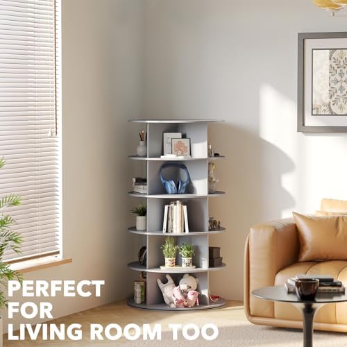SpaceAid 5 Tier Rotating Shoe Rack Tower, Spinning Shoe Display Lazy Susan, Revolving 360 Shoe Rack Storage Round Carousel, Vertical Handbag Rotate Shoes Closet Organization (5-Tier Gray) - Image 6