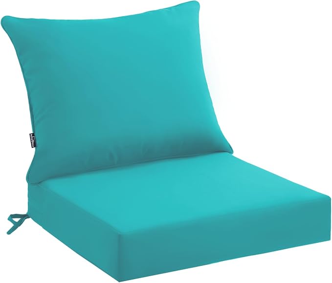 PatioGlow Outdoor Seat Cushion Set 22 x 22 x 4 Inch, Waterproof & Fade Resistant Patio Furniture Cushions with Removable Cover and Ties, Thick Deep Seating Pads for Outside Chair Sofa Couch, Teal by CushionHavenfortheOutdoors