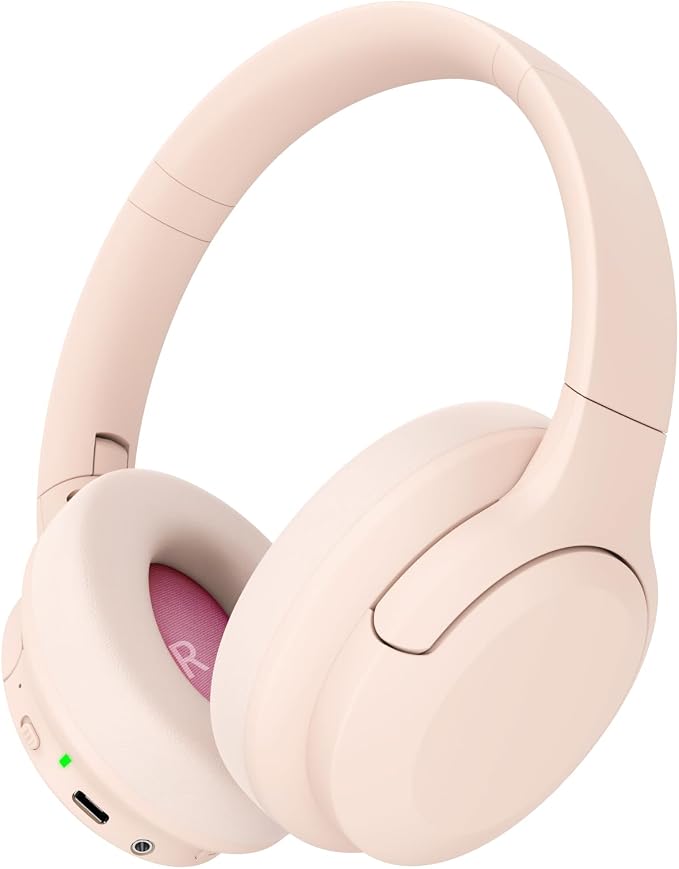 Active Noise Cancelling Headphones, Over-Ear Headphones Pink | Wireless Blutooth Headphones with100H Playtime, Built-in Microphone, Lightweight & Foldable, Deep Bass for Work/Gym/Travel by TANKASE
