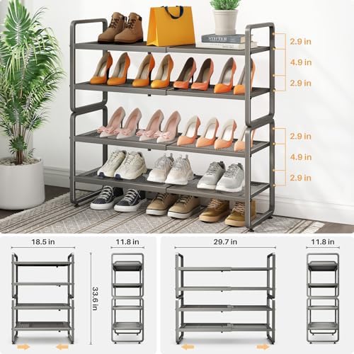 SNTD Expandable Metal Shoe Rack for Closet, Entryway & Garage, 4-Tier, Grey | Adjustable Height for Boots, Stackable Design, Dense Mesh Shelves for Heels, Fits Small Spaces, Apartments and Rentals - Image 3