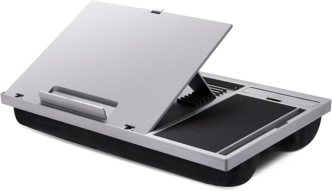Adjustable Laptop Desk with Cushion, Mouse Pad & Cellphone Slot - Laptop Stand for Bed & Couch, Riser for Home & Office (Grey) | Built-in mouse pad, phone & pen slots, dual-cushion base, anti-slip design, raises the screen, for home office, bed, sofa - Image 8