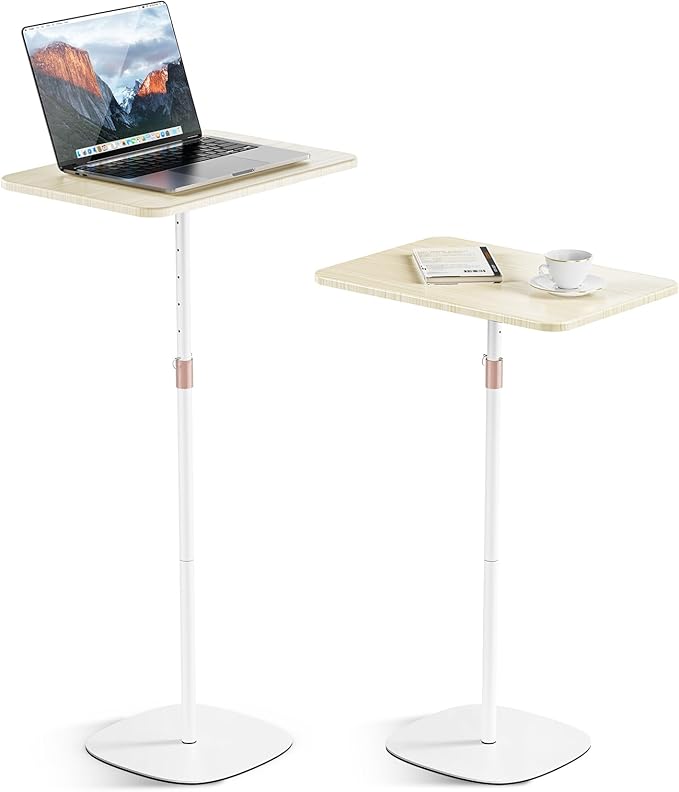 Portable Laptop Floor Stand, Bedside/Sofa Table with Height Adjustable 18''~48'', Sleek Wooden Lectern Standing Desk Mobile Podium for Home, Office, School, White by POLESTO