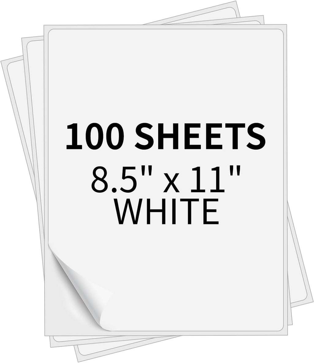 Full Sheet Labels 8.5” x 11” Sticker Paper Matte White, Large Shipping Label Paper for Inkjet Laser Printer, 100 Counts by PAPRMA
