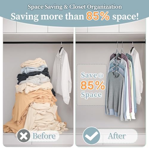 Space Saving Shirt Hanger 5 in 1 Non Slip Coat Hanger Grey 2 Pack | Multi Shirt Hanger, Stainless Steel, Eva Foam Padded, 2 Ways to Hang, Easy Access, Wrinkle Free, Closet Space Saver - Image 2