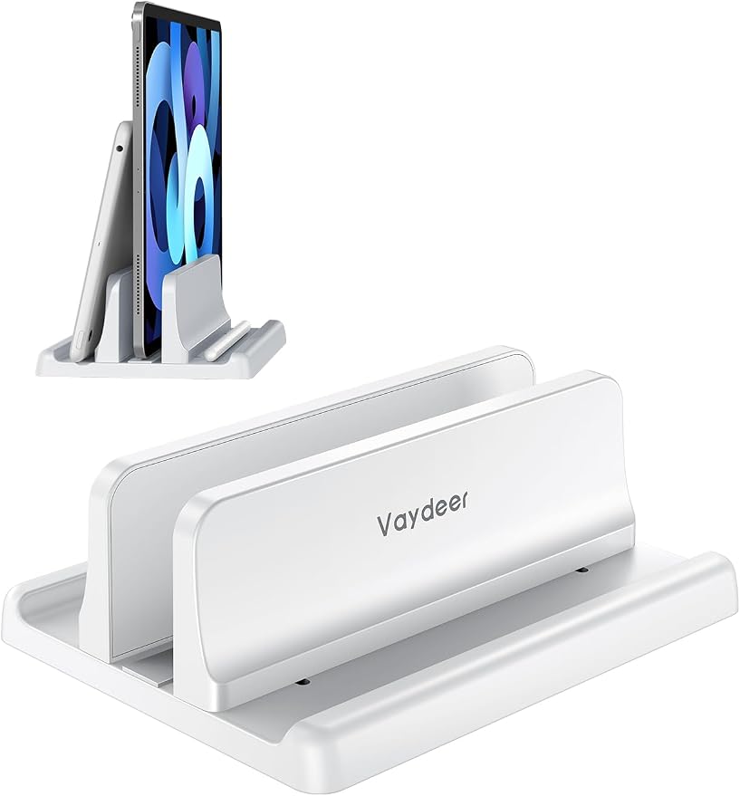 Vaydeer Vertical Laptop Stand Holder Plastic Adjustable Desktop Notebook Dock Space-Saving 3 in 1 for All MacBook Pro Air, Mac, HP, Dell, Microsoft Surface, Lenovo, up to 17.3 inches (White) by Vaydeer