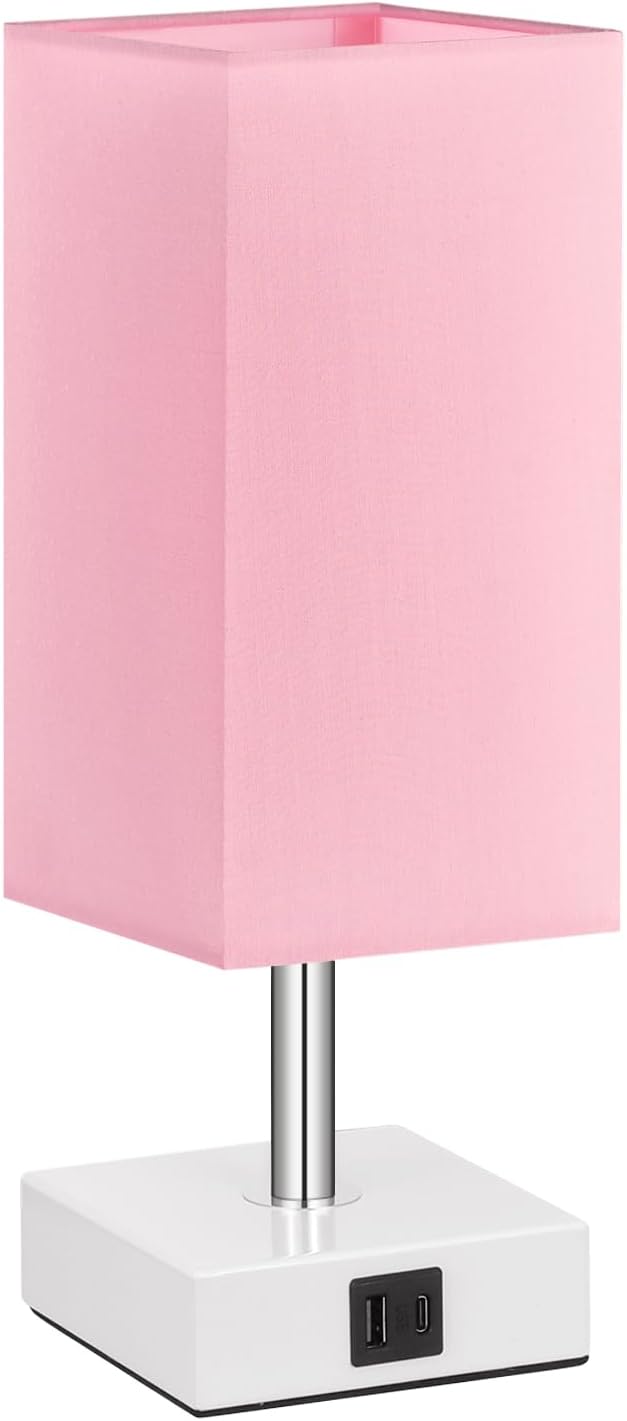Pink Touch Table Lamp for Bedroom - Dimmable, USB C+A, Girls Bedside Lamp | 3-Way Dimmable, 3000K LED Bulb Included, Square Pink Shade White Base, Cute Room Decor for Teen Girls, Kids, Nightstand, Desk - Image 8