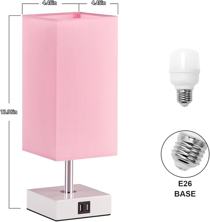 Pink Touch Table Lamp for Bedroom - Dimmable, USB C+A, Girls Bedside Lamp | 3-Way Dimmable, 3000K LED Bulb Included, Square Pink Shade White Base, Cute Room Decor for Teen Girls, Kids, Nightstand, Desk - Image 2