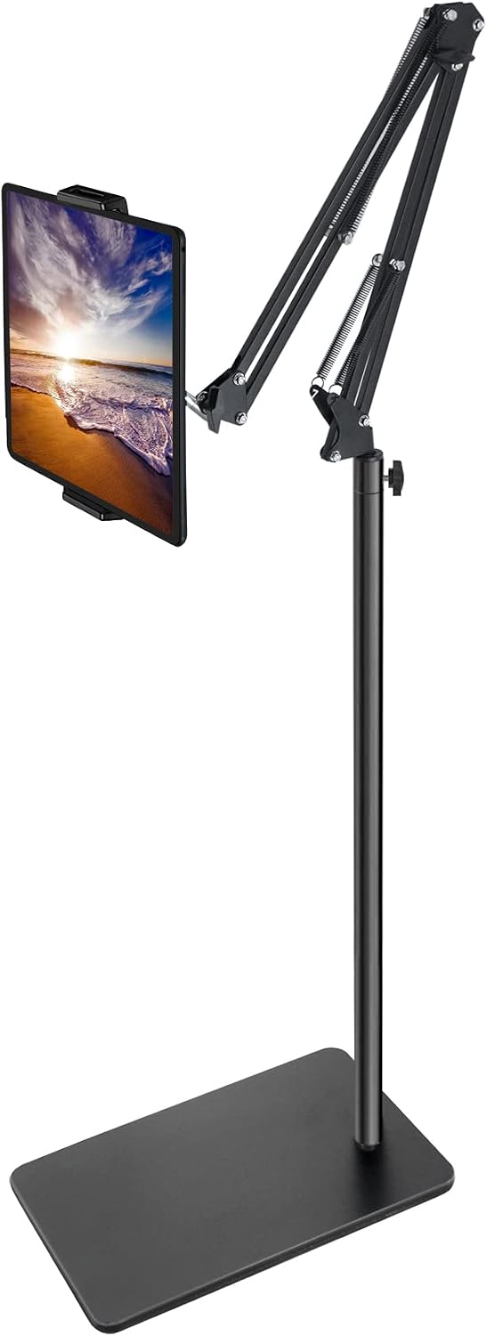 BluuSuuk Tablet Floor Stand with Double Weight Base, Overhead Bed Phone Mount Height Adjustable Arm Stretchable Stand Holder, Compatible with iPad Mini Air Pro, Galaxy Tab, Kindle, Switch, Cell Phones by BluuSuuk