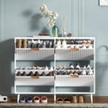 Shoe Cabinet Storage,Modern Freestanding Organizer with 4 Flip Drawers,Narrow Shoe Rack Cabinet for Entryway,White by QIVOMIX