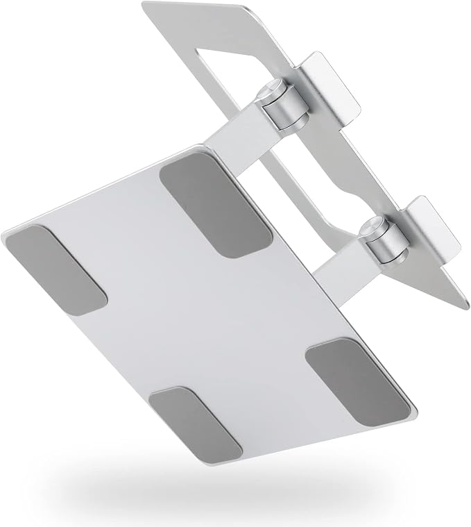 Amazon Basics Sturdy and Portable Ergonomic Laptop Stand for Desk, Height Adjustable Riser with Ventilated Cooling, Foldable, Fits all Laptops up to 15.6 Inch, Silver - Image 4