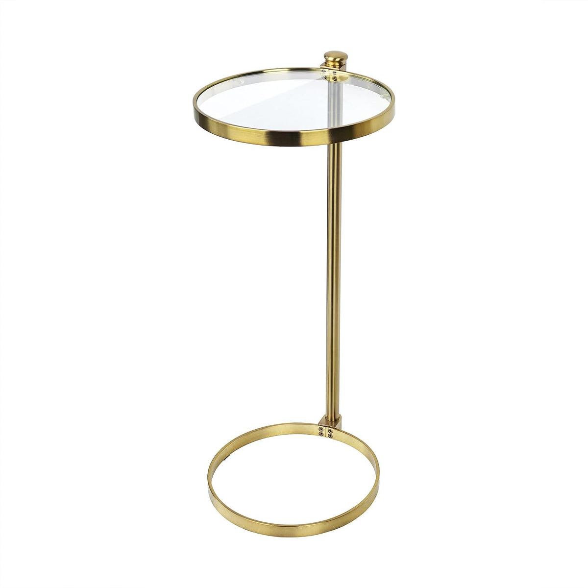 TEHOME Gold Glass Drink Table Metal Martini Round Small Drink Side Table for Couch Tempered Glass C Shaped End Table for Sofa 10" diam,24.55" h - Image 3