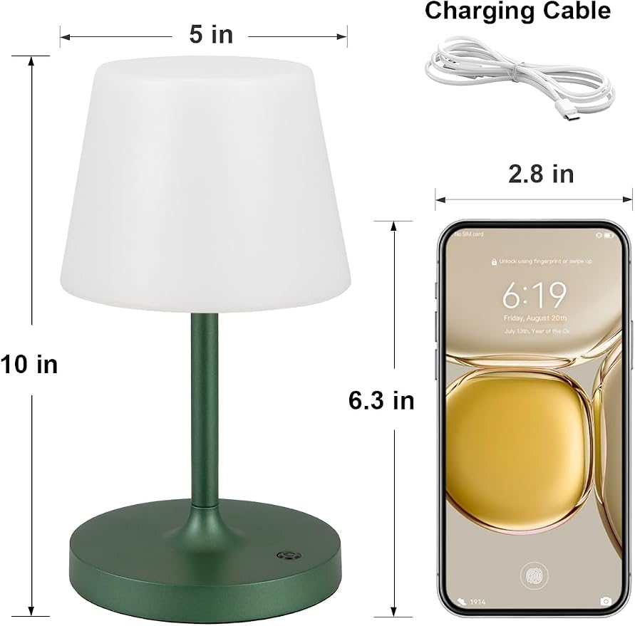 Kakanuo Green Cordless Shower Lamp Waterproof, Rechargeable Cordless Lamp with 4000mAh Battery, Touch Dimmable Table Lamp for Outdoor, Kitchen, Bathroom, Camping, Patio, IP54 - Image 6