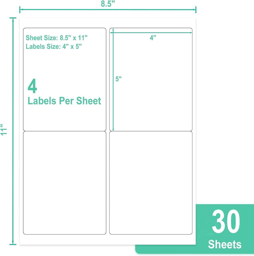 LLIKED 4"x5" Matte White Printable Address Stickers 120 Labels 30 Sheets - Image 2
