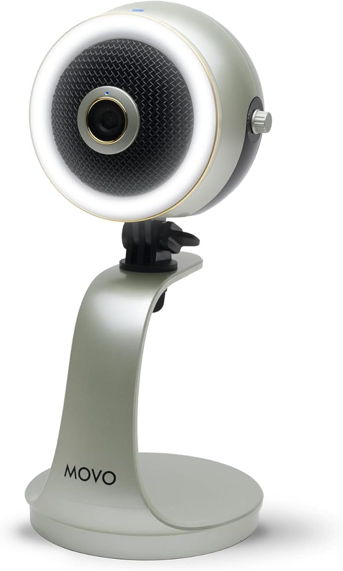 Movo WebMic HD Pro All-in-One Webcam with Mic and Ring Light in Silver- 1080p HD Camera, Pro Cardioid Condenser Microphone, LED Ring Light -HD Webcam for Streaming, Video Calls, Recording, Gaming by Movo