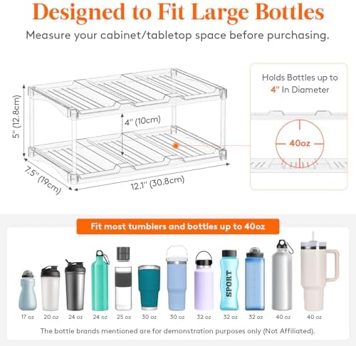 Lifewit Stackable Water Bottle Organizer, Clear Tumbler Holder for Cabinet - Image 2