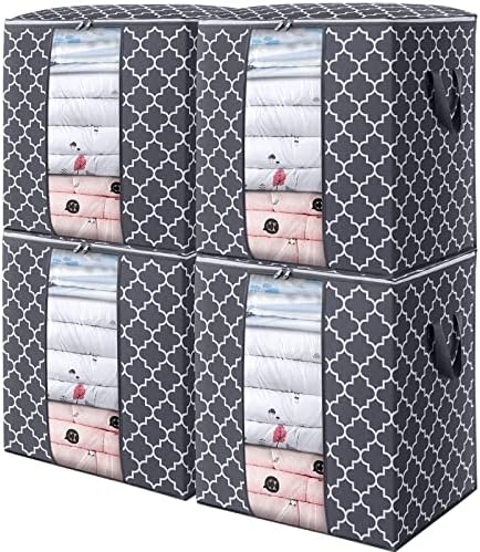 Storage Bags 4 Pack 100L Clothes Organization and Storage Containers | Large Blanket for Comforters,Bedding, Foldable Organizer with Reinforced Handle, Clear Window, Sturdy Zippers, Grey by WiseLife