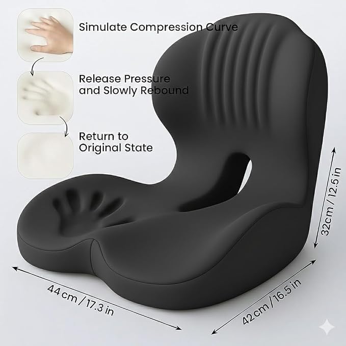 Ergonomic L-Shaped Memory Foam Seat Cushion with Lumbar Support, Designed to Help Relieve Tailbone, Coccyx & Lower Back Pain for Office,Truck, Car & Travel (Black) - Image 5