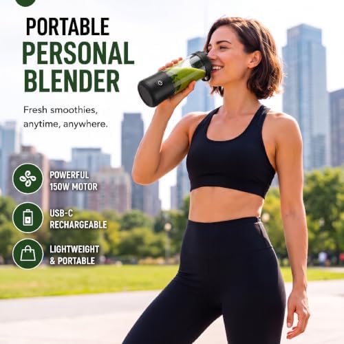 SSKAWorldwide Portable Blender 21oz – Rechargeable and Wireless Mini Personal Blender for Shakes and Smoothies, 4000mAh Battery & 6 Blades for Protein Shakes, Fruit Juicer, Gym & Travel (Black) - Image 5