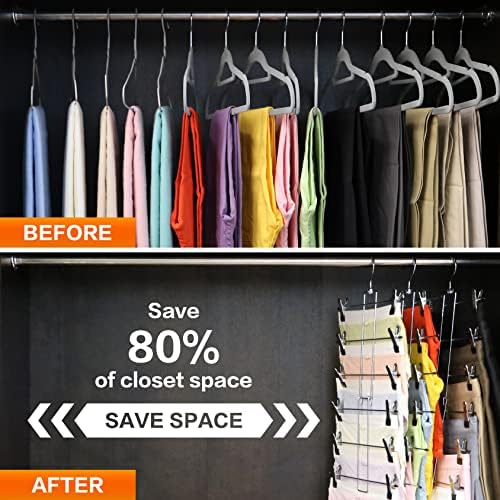 4 Pack Pants-Hangers-Space-Saving, 6 Tier-Closet-Organizers-and-Storage | Skirt Hooks with Clips, Closet-Organizer-Clothes-Organization Jeans Scarf Holder,College-Dorm-Room-Essentials Decor - Image 2