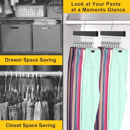 Legging Organizer for Closet, Pants Hangers with Clips | Holds 20 Leggings, Jeans, Hats, Shorts, Socks, 360° Rotating Space Saving Hanging Lightweight Garment Hanger Storage 2Pcs - Image 6