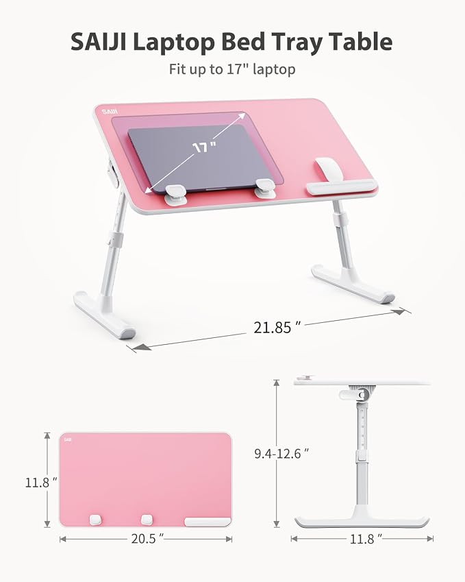 SAIJI Height & Angle Adjustable Laptop Stand for Bed, Lap Desk Tray Table | Light Weight Foldable Portable Laptop Table for Couch Sofa Chair Floor Desk for Adults, Kids (Pink) - Image 7