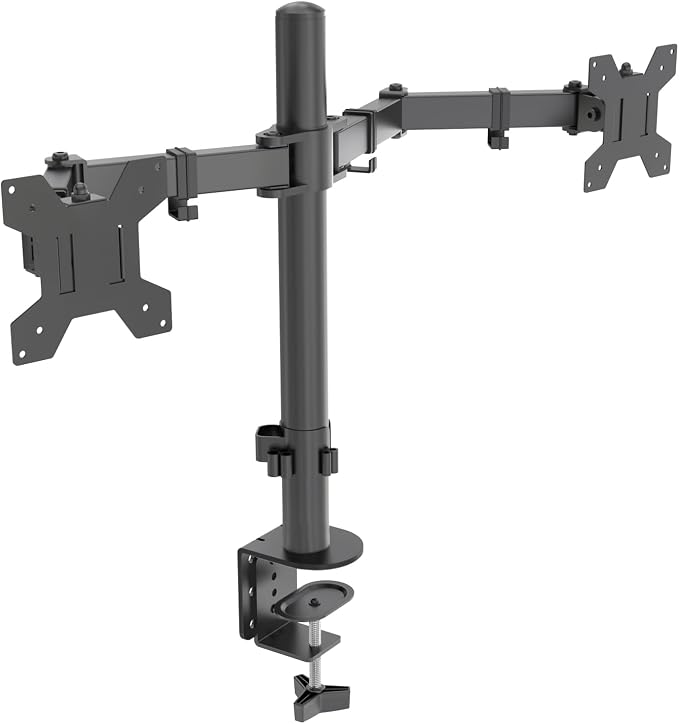 Dual Monitor Mount for 17-27 Inch Monitors up to 17.6 lbs, Desk Clamp | ±45° Tilt | ±90° Swive l 360° Rotation | Height Adjustable | C-Clamp Mount | Cable Management | VESA 75×75/100×100 mm by HChookclasp