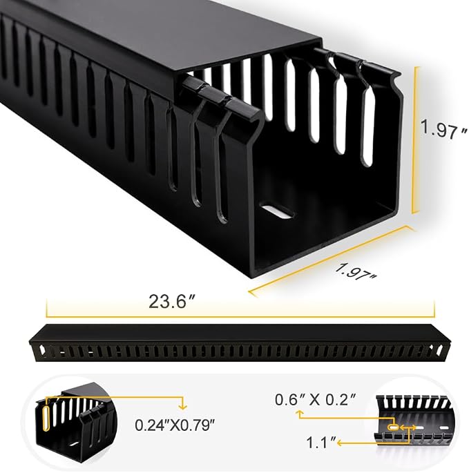 Cable Raceway 95" Open Slot Cable Management Kit Large Capacity Upgraded Snap Structure,Wire Cover Cord Hider for Under Desk&Industrial Network/PC/TVs- 23.6" X 1.97" X 1.97" X 4PCS LWH Black Color - Image 5